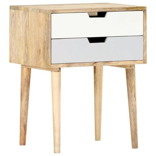 Table De Chevet En Bois De Manguier Massif | 47x35x59 Cm, 2 Tiroirs, Style Rustique, Gain De Place, Montage Facile