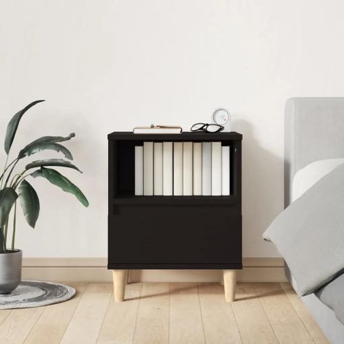 Table De Chevet En Bois D'ingenierie Noir | 40x35x50 Cm, Compact, 1 Compartiment + Tiroir, Gain De Place, Multifonctionnel