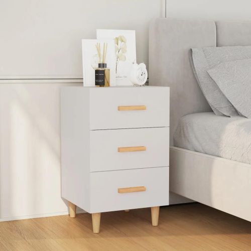 Table De Chevet En Bois D'ingenierie Blanc | 40x40x66 Cm, 3 Tiroirs, Compact, Gain De Place, Multifonctionnel