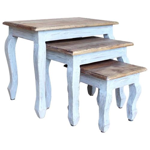 Ensemble De Tables Gigognes En Acajou Massif 3 Pcs | Design Vintage, Imperfections Naturelles, Style Unique, Compact