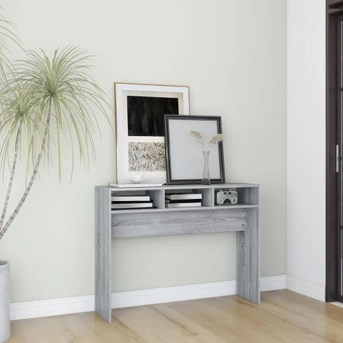 Table Console En Bois D'ingenierie Chene Sonoma | 105x30x80 Cm, Gris, Gain De Place, Multifonctionnel Pour Salon/Entree