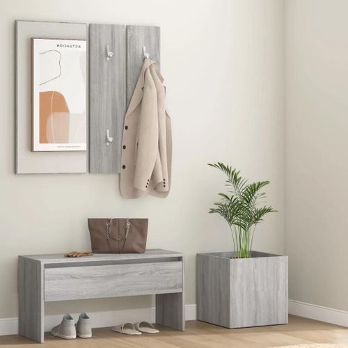 Ensemble Meubles De Couloir En Bois D'ingenierie Sonoma Gris | Banc Avec Tiroir, Miroir Et Porte-Manteaux, Gain De Place, Multifonctionnel