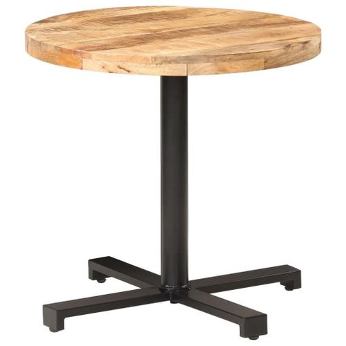 Table De Bistro Ronde En Bois De Manguier Brut | ?80x75 Cm, Base En Fer Noir, Stable Et Durable, Interieur/Jardin