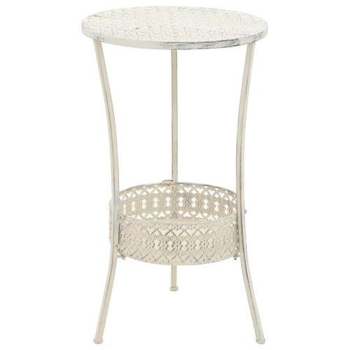 Table De Bistro Ronde En Metal Style Vintage | 40x70 Cm, Blanc, Compact, Gain De Place, Panier De Rangement Integre