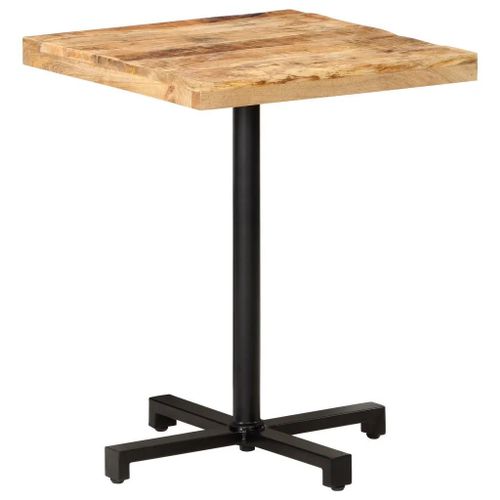 Table De Bistro Carree En Bois De Manguier Brut | 60x60x75 Cm, Stable, Resistant Aux Intemperies, Base En Fer Noir