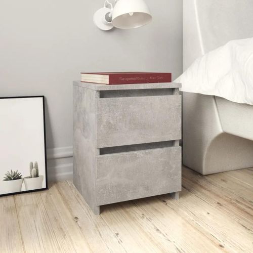 Table De Chevet En Bois D'ingenierie Gris Beton | 30x30x40 Cm, 2 Tiroirs, Compact, Gain De Place, Multifonctionnel