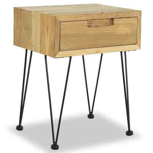 Table De Chevet En Teck Massif | 40x30x50 Cm, Style Colonial, Multifonctionnelle, Tiroir De Rangement, Compacte