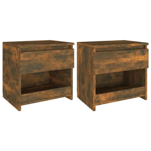 Tables De Chevet En Chene Fume | 2 Pcs, 40x30x39 Cm, Bois D'ingenierie, Compact, Gain De Place, 1 Tiroir + 1 Compartiment