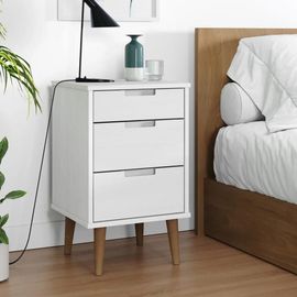 Table De Chevet En Bois De Pin Massif Molde | Blanc, 40x35x65 Cm, 3 Tiroirs, Style Scandinave, Gain De Place, Compacte