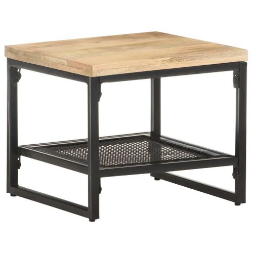 Table D'appoint En Bois De Manguier Massif 40x40x35 Cm | Etagere De Rangement, Compacte, Design Moderne Avec Pieds En Fer