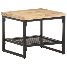 Table D'appoint En Bois De Manguier Massif 40x40x35 Cm | Etagere De Rangement, Compacte, Design Moderne Avec Pieds En Fer