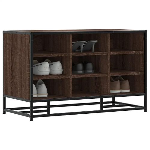 Banc A Chaussures En Bois D'ingenierie Chene Et Metal | 2 Etageres De Rangement, Compact, Gain De Place, Multifonctionnel Entree/Salon
