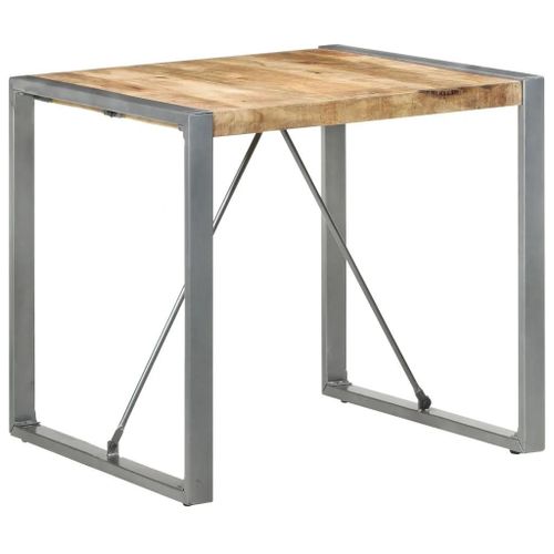 Table A Manger En Bois De Manguier Brut | 80x80x75 Cm, Style Industriel, Stable Et Durable, Pieds En Acier Enduit