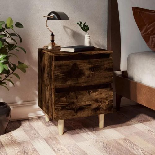Table De Chevet En Bois Chene Fume | 40x35x50 Cm, 2 Tiroirs, Compacte, Gain De Place, Style Scandinave
