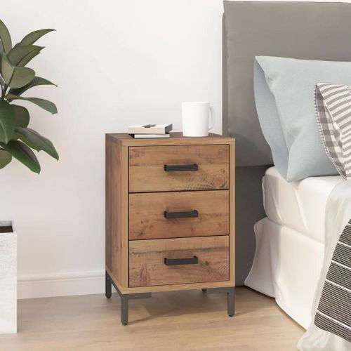 Table De Chevet En Bois De Pin Massif | 40x30x55 Cm, 2 Tiroirs, Style Vintage, Gain De Place, Dessus Robuste, Pieds En Metal