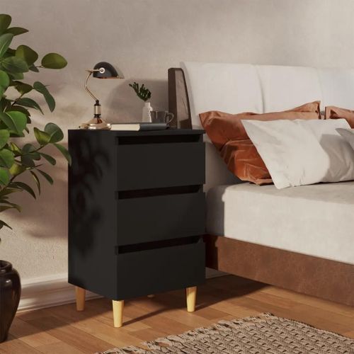 Table De Chevet En Bois Noir | 40x35x69 Cm, 3 Tiroirs, Style Scandinave, Compact, Gain De Place