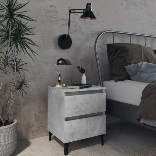 Table De Chevet En Bois D'ingenierie Gris Beton | 40x35x50 Cm, 2 Tiroirs, Compact, Gain De Place, Style Industriel