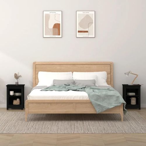 Tables De Chevet En Bois De Pin Massif 2 Pcs | Noir 40x35x55 Cm, Compact, Grand Espace De Rangement, Design Elegant