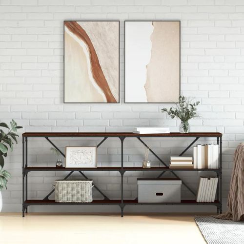 Table Console En Chene Marron Et Fer | 180x30x75 Cm, Bois D'ingenierie Durable, Elegante Et Stable, Gain De Place, Multifonctionnelle Pour Entree Ou Salon