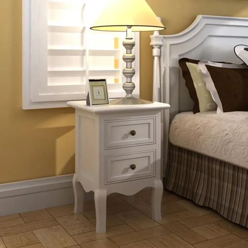 Table De Chevet En Mdf Blanc | 2 Pieces Avec 2 Tiroirs, Compact, Gain De Place, Style Vintage