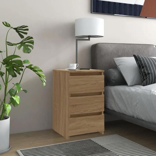 Tables De Chevet En Chene Sonoma | Lot De 2, 40x35x62,5 Cm, Compact, 3 Tiroirs, Gain De Place