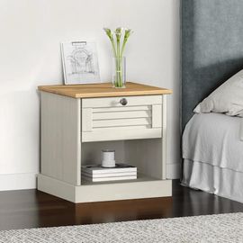 Table De Chevet En Bois De Pin Massif Vigo | 42x35x42 Cm, Blanc, Compact, 1 Tiroir + 1 Compartiment, Gain De Place