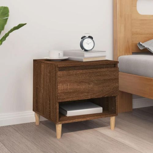 Table De Chevet En Chene Brun | 50x46x50 Cm, Bois D'ingenierie, Compact, Gain De Place, Multifonctionnel