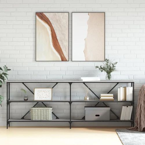 Table Console En Bois D'ingenierie Chene Sonoma Et Fer | 200x30x75 Cm, Elegante Et Robuste, Gain De Place Pour Entree Ou Salon