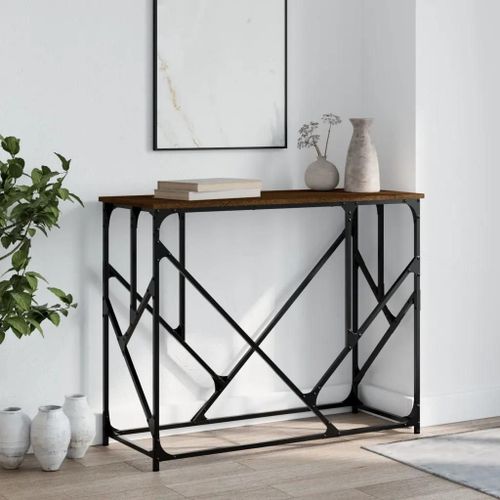 Table Console En Chene Marron Bois D'ingenierie | 100x40x80 Cm, Elegante Et Durable, Pieds Reglables, Gain De Place