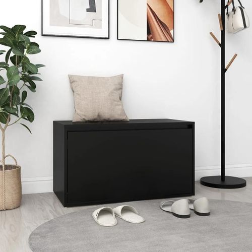 Banc D'entree En Bois D'ingenierie Noir | 80x40x45 Cm, Compact, Gain De Place, Tiroir Coulissant