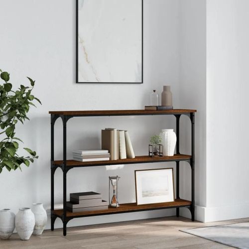 Table Console En Chene Marron | 100x22,5x75 Cm, Bois D'ingenierie, Compact, Gain De Place, Multifonctionnel