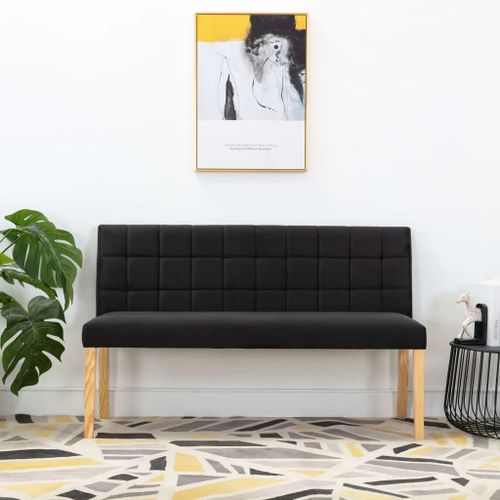 Banc En Velours Noir 140 Cm | Dossier A Motif Lineaire, Pieds En Bois D'hevea, Compact, Gain De Place, Multifonctionnel Pour Salon Ou Couloir