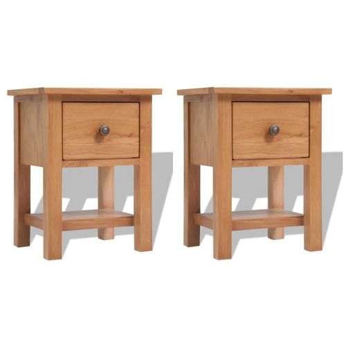 Tables De Chevet En Chene Massif 2 Pcs | 36x30x47 Cm, 1 Tiroir + 1 Etagere, Style Rustique, Gain De Place, Multifonctionnel