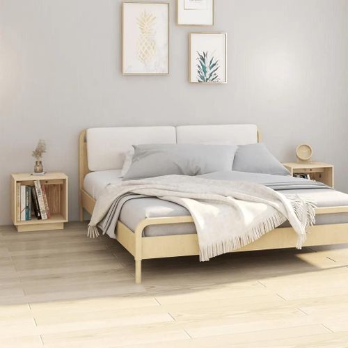 Tables De Chevet En Bois De Pin Massif | 2 Pcs 40x30x40 Cm, Compact, Gain De Place, Multifonctionnel