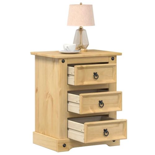 Table De Chevet En Bois De Pin Massif | 53x39x66 Cm, 3 Tiroirs, Compacte, Gain De Place, Design Elegant