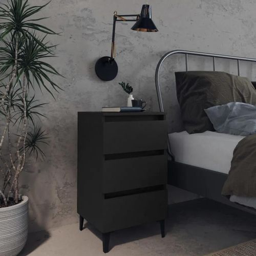 Table De Chevet En Metal Noir | 40x35x69 Cm, 3 Tiroirs, Compacte, Gain De Place, Style Industriel