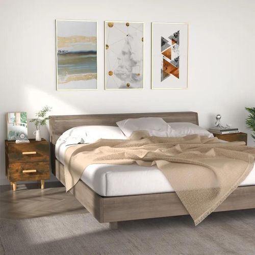 Tables De Chevet En Chene Fume 2 Pcs | 40x35x47,5 Cm, Style Scandinave, 2 Tiroirs Spacieux, Gain De Place, Multifonctionnel