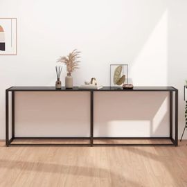 Table Console En Verre Trempe Et Acier | Noir, 220x35x75,5 Cm, Design Elegant, Gain De Place, Facile A Nettoyer
