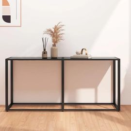 Table Console En Verre Trempe Et Acier Enduit De Poudre | Noir, 160x35x75,5 Cm, Design Elegant, Robuste Et Stable, Facile A Nettoyer