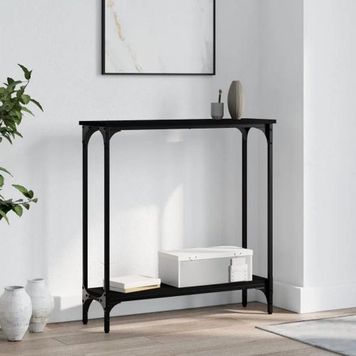 Table Console En Bois D'ingenierie Noir | 75x22,5x75 Cm, Compact, Gain De Place, Multifonctionnel Pour Entree Ou Salon