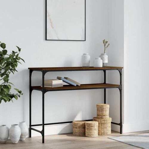 Table Console En Chene Marron Bois D'ingenierie | 100x35,5x75 Cm, Elegante Et Durable, Gain De Place, Pieds Reglables