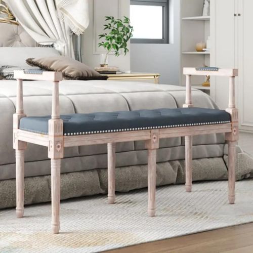 Banc D'entree En Velours Gris Fonce | 110x40x70 Cm, Pieds En Bois, Style Vintage Francais, Compact, Gain De Place, Multifonctionnel