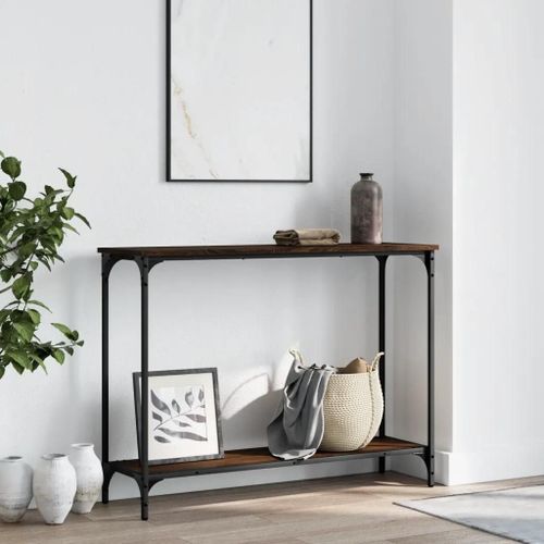 Table Console En Bois D'ingenierie Chene Marron | 101x30,5x75 Cm, Compact, Gain De Place, Multifonctionnel Pour Entree Ou Salon