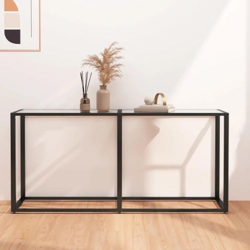 Table Console En Verre Trempe Et Acier | 160x35x75,5 Cm, Design Moderne, Gain De Place, Facile A Nettoyer