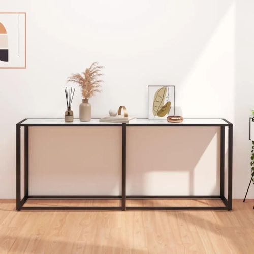 Table Console En Marbre Blanc Et Verre Trempe | 180x35x75,5 Cm, Acier Enduit Poudre, Design Elegant, Gain De Place, Facile A Nettoyer