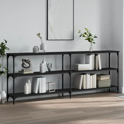 Table Console En Bois D'ingenierie Noir | 200x29x75 Cm, Elegante Et Durable, Gain De Place, Pieds Reglables, Cadre Metal