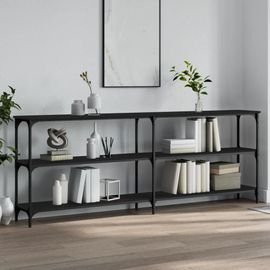 Table Console En Bois D'ingenierie Noir | 200x29x75 Cm, Elegante Et Durable, Gain De Place, Pieds Reglables, Cadre Metal