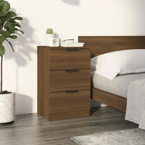 Table De Chevet En Chene Marron 40x36x65 Cm | 3 Tiroirs, Compacte, Gain De Place, Multifonctionnelle