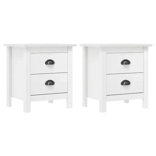 Tables De Chevet En Bois Pin Solide | 2 Pieces, Blanc 46x35x49,5 Cm, 2 Tiroirs, Compact, Gain De Place, Multifonctionnel