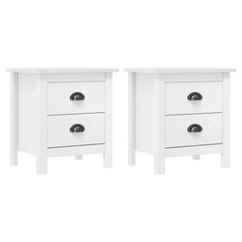 Tables De Chevet En Bois Pin Solide | 2 Pieces, Blanc 46x35x49,5 Cm, 2 Tiroirs, Compact, Gain De Place, Multifonctionnel